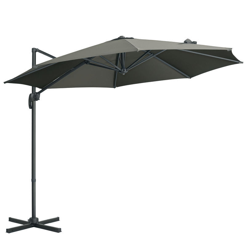 Patio Umbrellas, 9.6ft Cantilever Patio Umbrella Hanging Offset Aluminum Pole with 360° Rotation and Crank Open - Grey - Seasonal Overstock