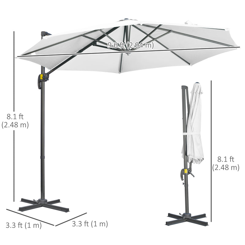 Patio Umbrellas, 9.6ft Cantilever Patio Umbrella Hanging Offset Aluminum Pole with 360° Rotation and Crank Open - White - Seasonal Overstock