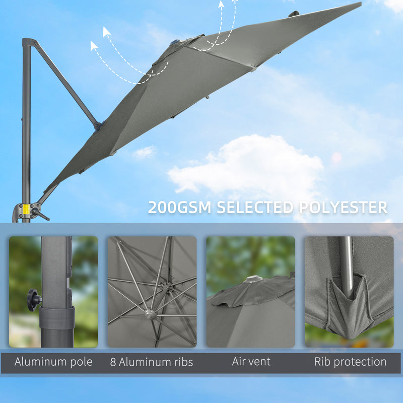 Patio Umbrellas, 9.6ft Cantilever Patio Umbrella Hanging Offset Aluminum Pole with 360° Rotation and Crank Open - Grey - Seasonal Overstock