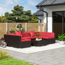 Patio Furniture, Peace River 7 Pc Rattan Wicker Modular Outdoor Furniture Sectional Sofa Set - Red / Brown - Seasonal Overstock