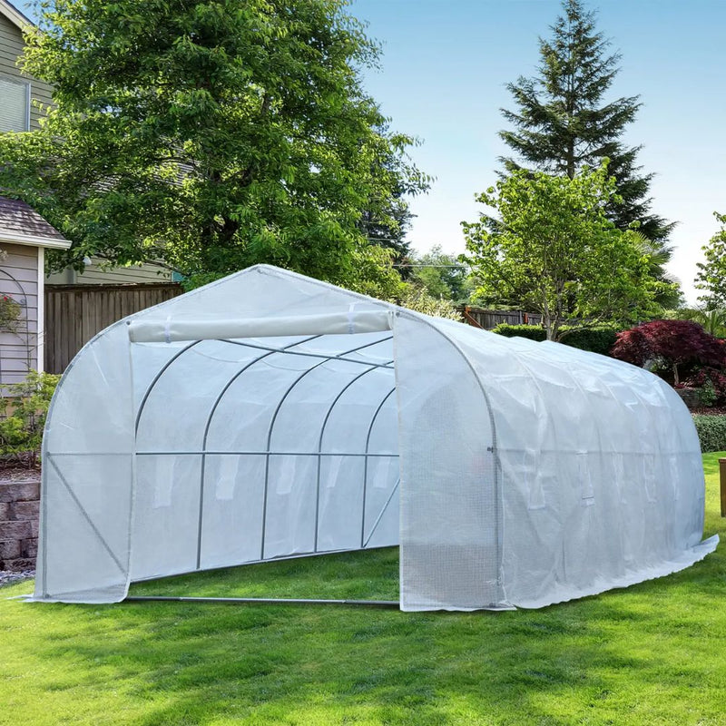 26' x 10' x 7' Extra Large Walk-In Portable Greenhouse with Peaked Roof - White