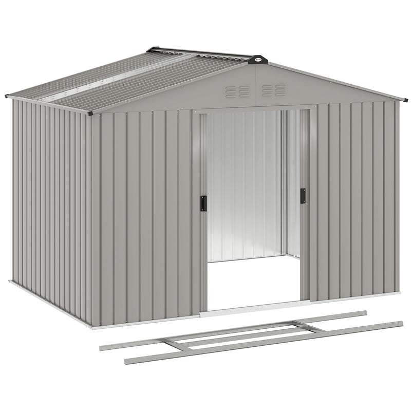 9' x 6.4' Garden Storage Shed with Skylight and Foundation Kit - Light Grey