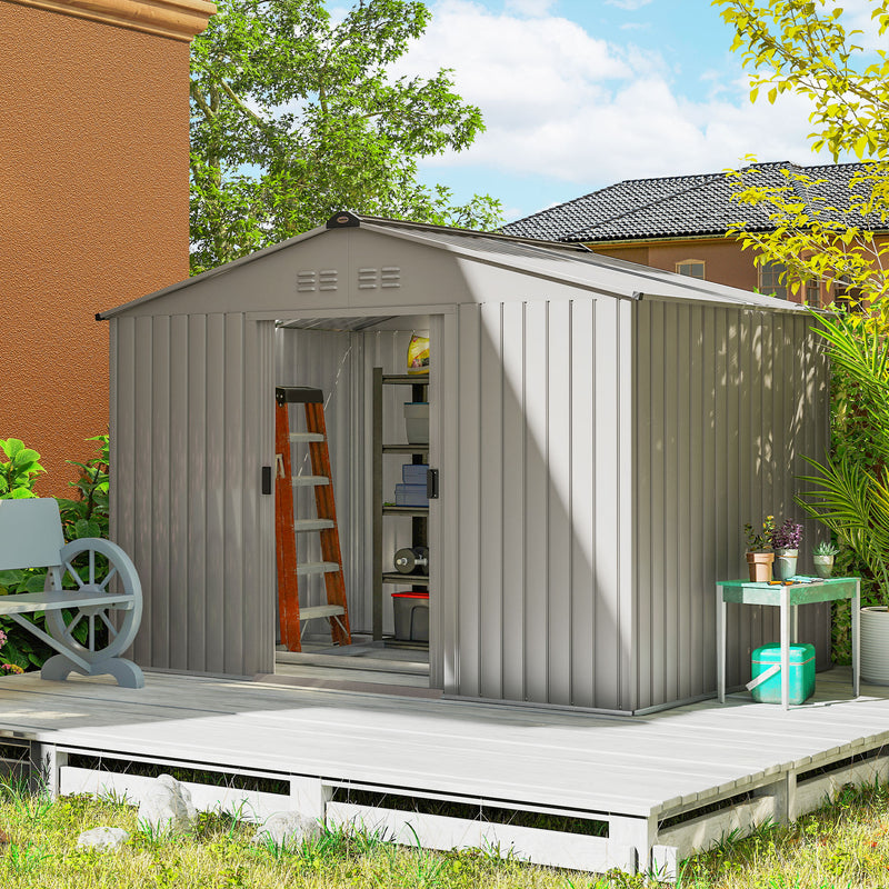 9' x 6.4' Garden Storage Shed with Skylight and Foundation Kit - Light Grey