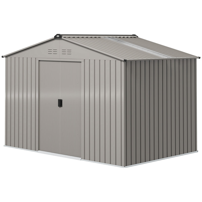 9' x 6.4' Garden Storage Shed with Skylight and Foundation Kit - Light Grey