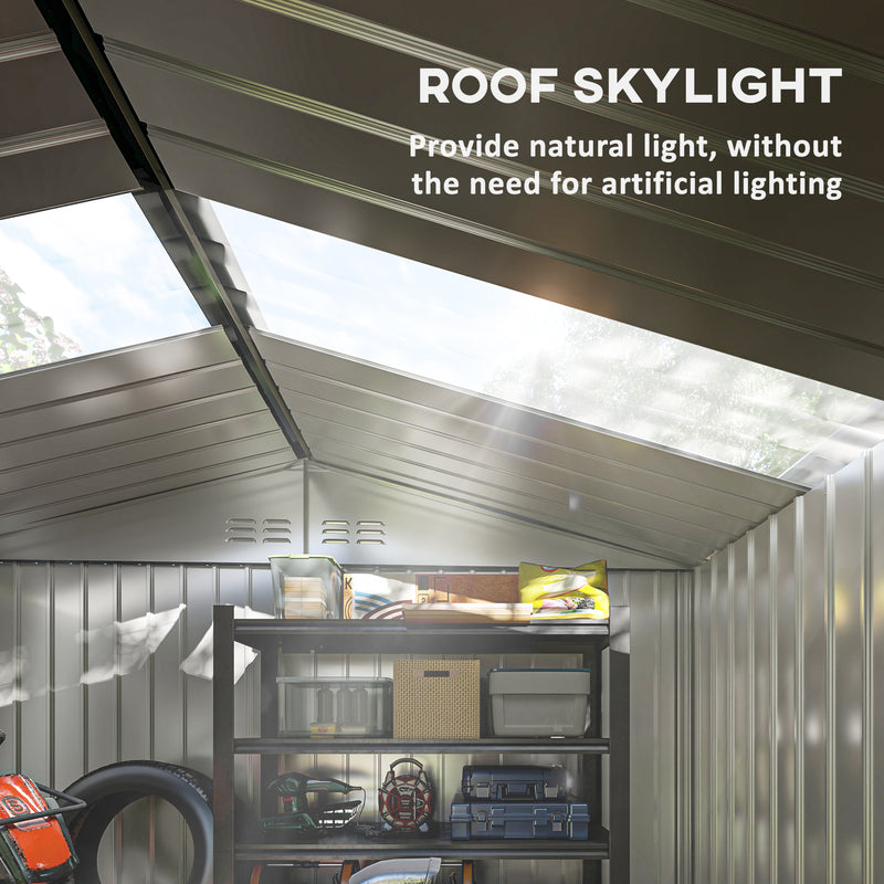 9' x 6.4' Garden Storage Shed with Skylight and Foundation Kit - Light Grey