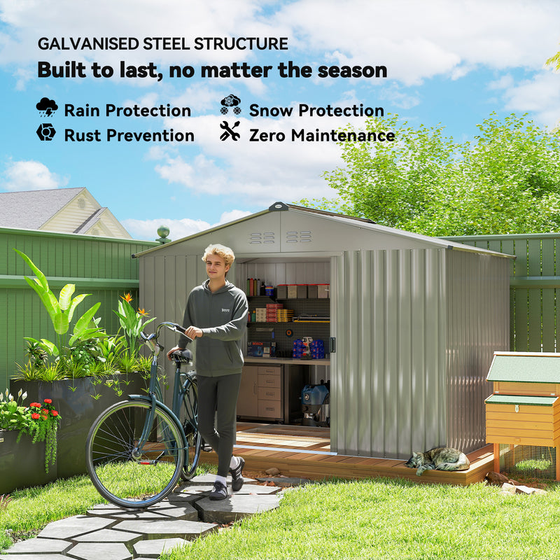 9' x 6.4' Garden Storage Shed with Skylight and Foundation Kit - Light Grey