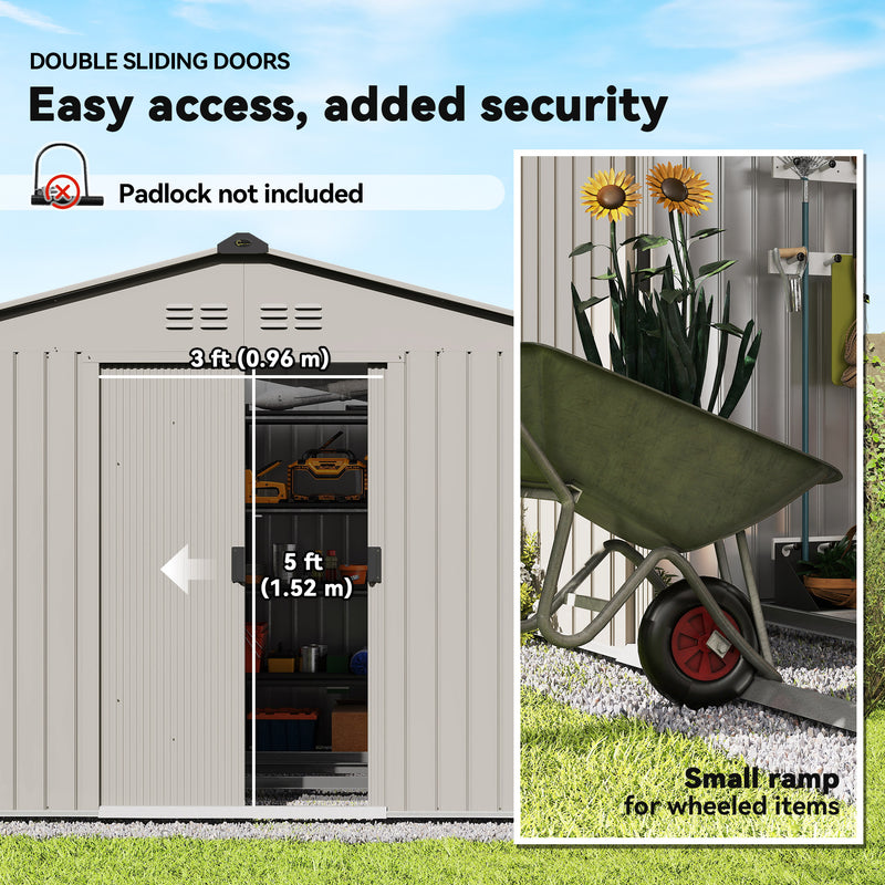9' x 6.4' Garden Storage Shed with Skylight and Foundation Kit - Light Grey