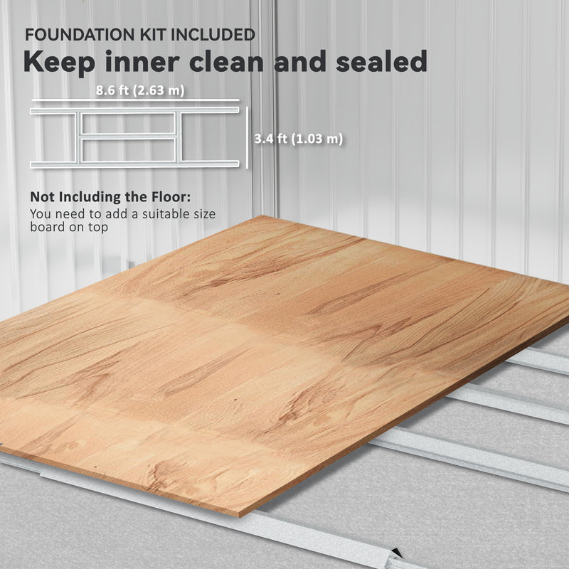 9' x 6.4' Garden Storage Shed with Skylight and Foundation Kit - Light Grey