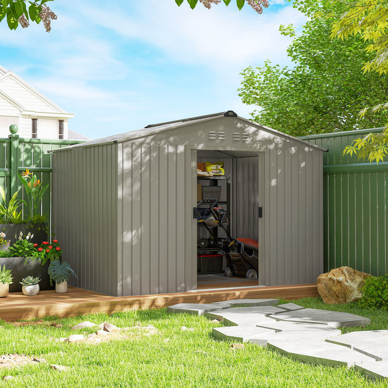 9' x 6.4' Garden Storage Shed with Skylight and Foundation Kit - Light Grey