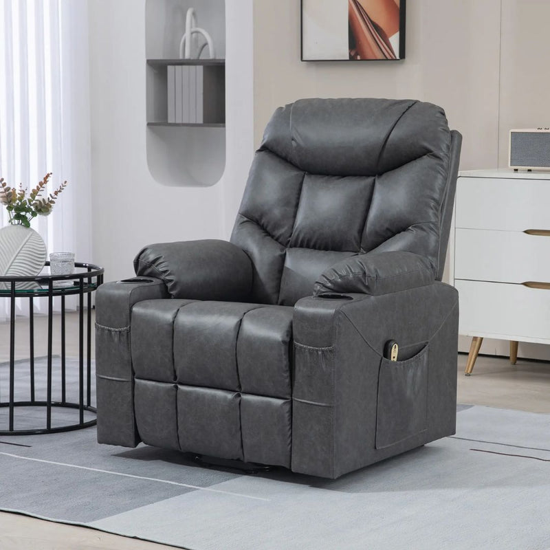 Braxton Bay Electric Lift Assist Recliner Chair with Cup Holders and Remote in Grey Faux Leather