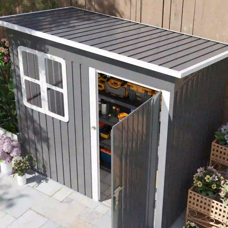 7' x 4' Outdoor Garden Storage Shed with Swing Door and Window - Grey