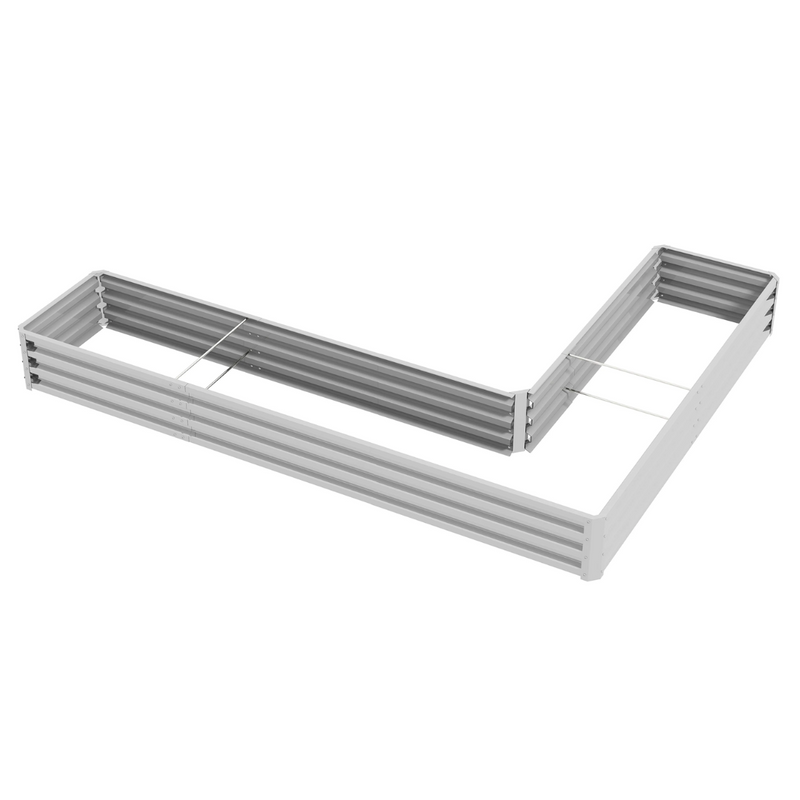 9.1' x 6.8' L-Shaped Raised Garden Bed Planter Box Galvanized Steel 12in Deep - Silver