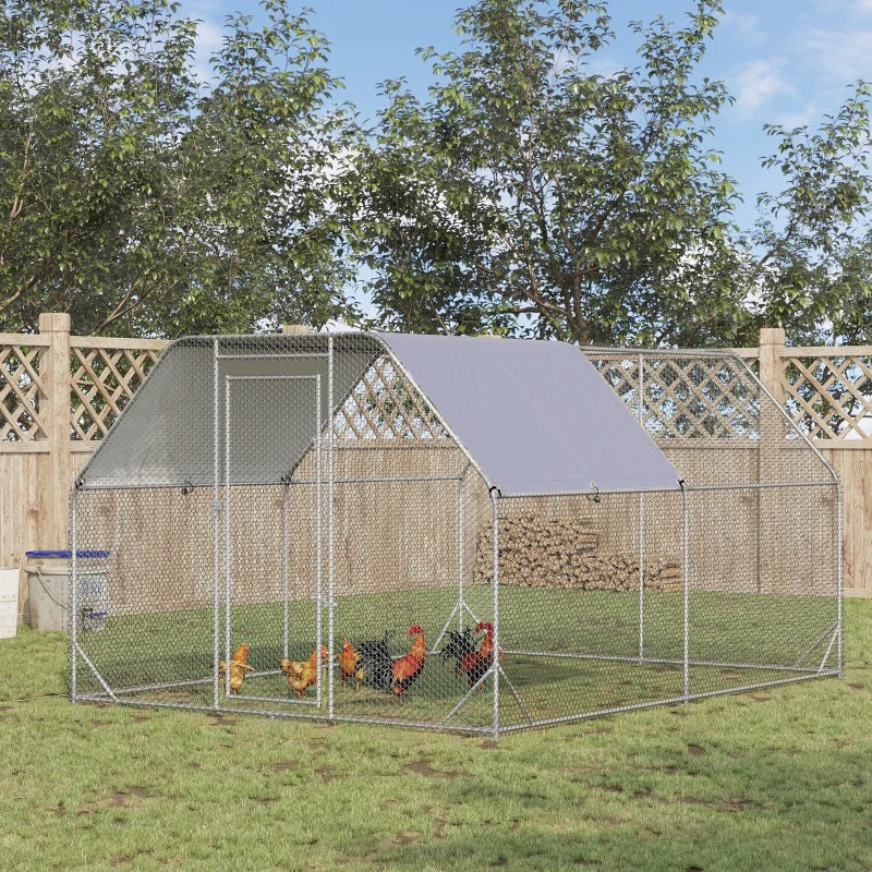 9' x 12.5' x 6.5' Walk-In Chicken Coop Pen with Flat Top and Canopy Cover