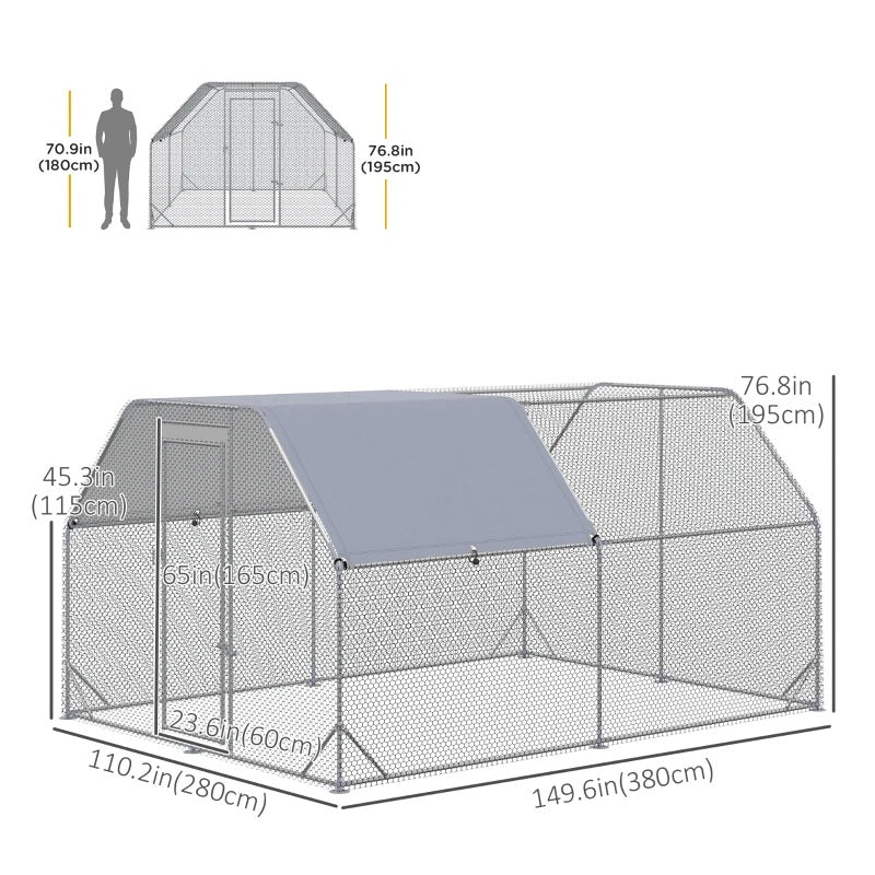 9' x 12.5' x 6.5' Walk-In Chicken Coop Pen with Flat Top and Canopy Cover