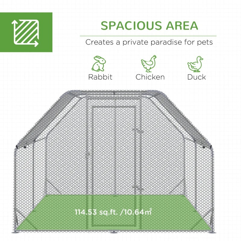 9' x 12.5' x 6.5' Walk-In Chicken Coop Pen with Flat Top and Canopy Cover