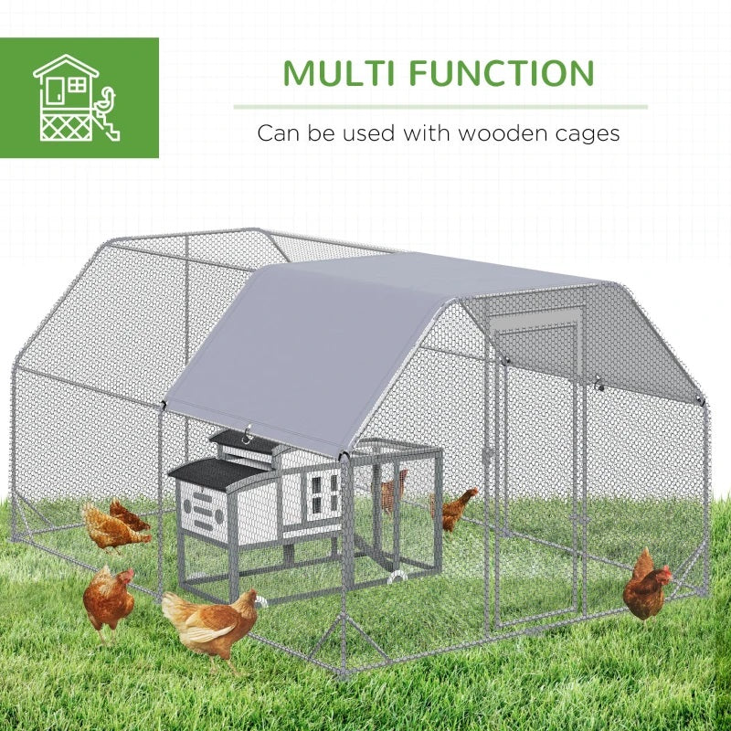 9' x 12.5' x 6.5' Walk-In Chicken Coop Pen with Flat Top and Canopy Cover