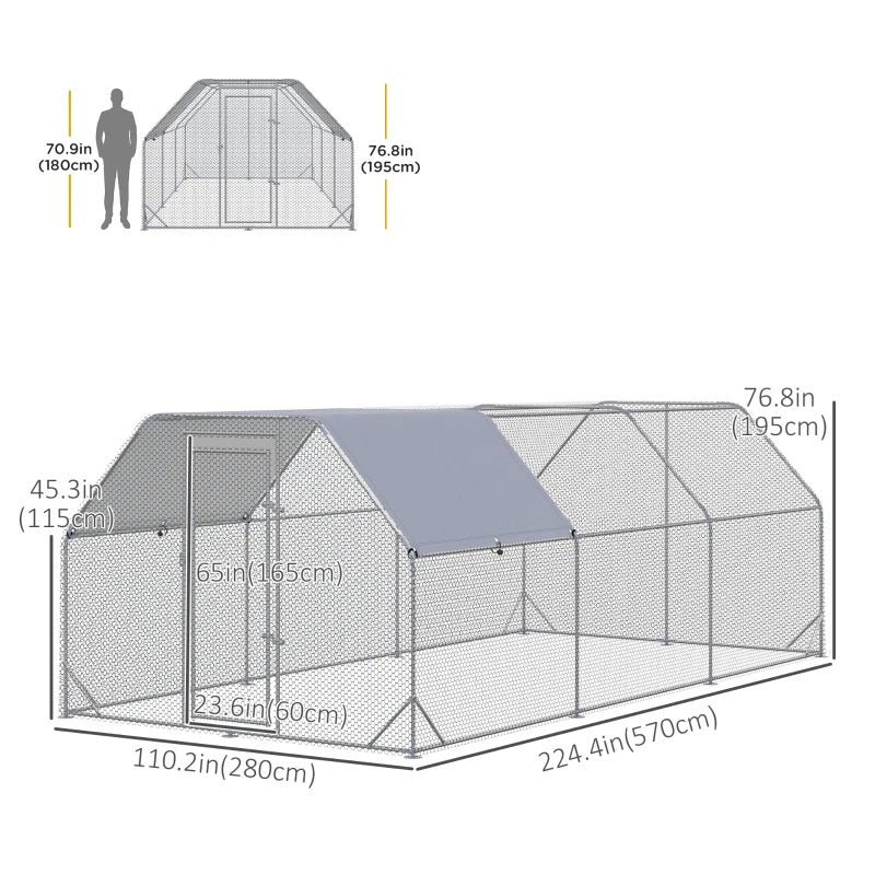 9' x 19' x 6.5' Walk-In Chicken Coop Pen with Flat Top and Canopy Cover