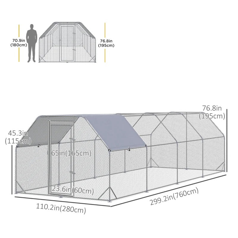 9' x 25' x 6.5' Walk-In Chicken Coop Pen with Flat Top and Canopy Cover