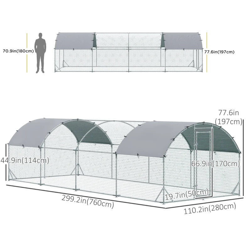 9' x 25' x 6.5' Walk-In Steel Chicken Coop & Small Animal Pen with Canopy and Rounded Top