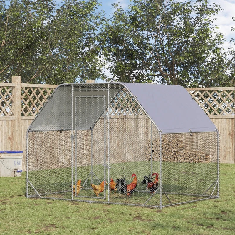 9' x 6' x 6.5' Walk-In Chicken Coop Pen with Flat Top and Canopy Cover