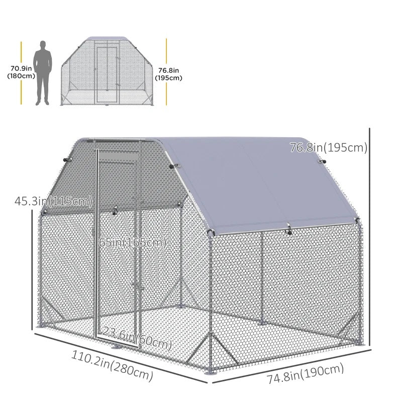 9' x 6' x 6.5' Walk-In Chicken Coop Pen with Flat Top and Canopy Cover