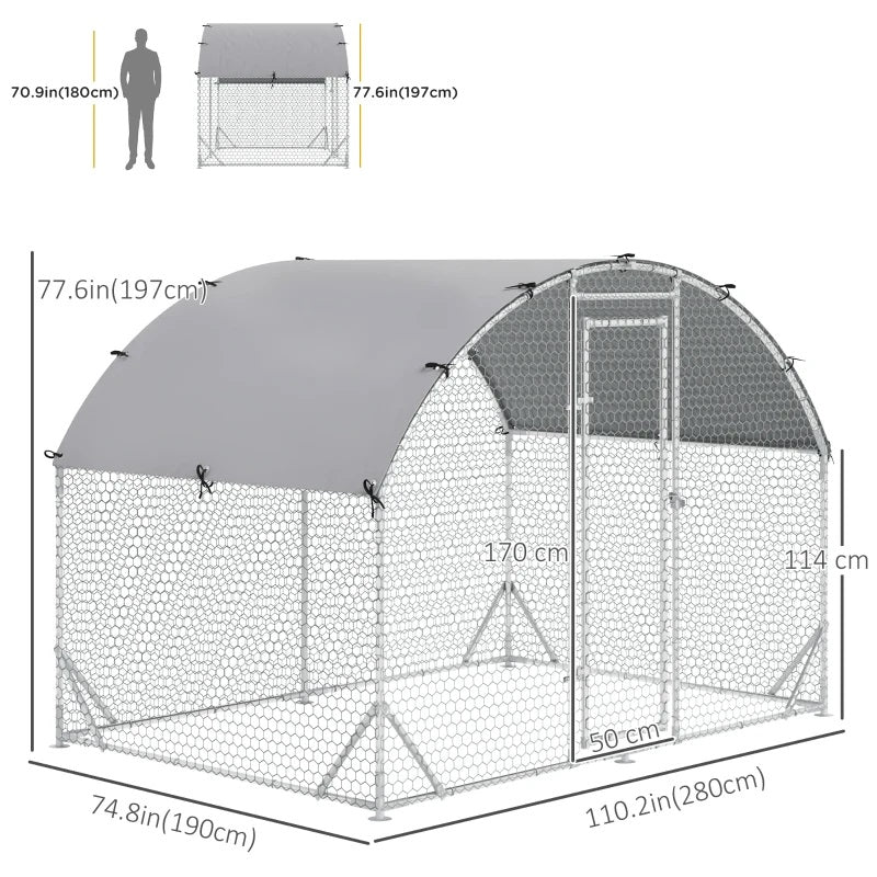 9' x 6' x 6.5' Walk-In Steel Chicken Coop & Small Animal Pen with Canopy and Rounded Top