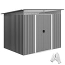 9x6.5 grey garden shed with two sliding doors and white gloves on a white background
