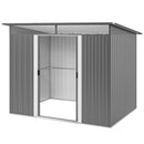 9 x 6.5ft gray galvanized steel storage shed with a door on a white background