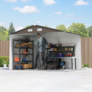 9' x 6.4' Outdoor Garden Storage Shed with Dual Sliding Doors - Dark Brown