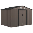 9' x 6.4' Outdoor Garden Storage Shed with Dual Sliding Doors - Dark Brown