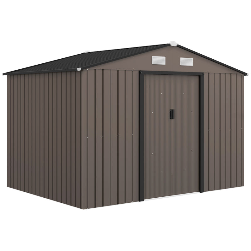 9' x 6.4' Outdoor Garden Storage Shed with Dual Sliding Doors - Dark Brown