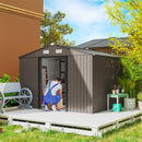 9' x 6.4' Outdoor Garden Storage Shed with Dual Sliding Doors - Dark Brown