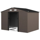 9' x 6.4' Outdoor Garden Storage Shed with Dual Sliding Doors - Dark Brown