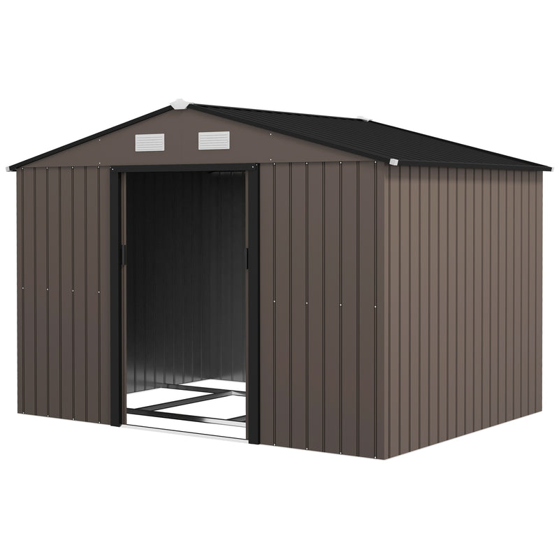 9' x 6.4' Outdoor Garden Storage Shed with Dual Sliding Doors - Dark Brown