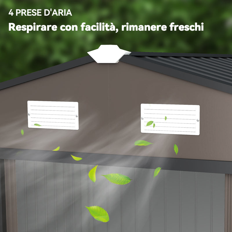 9' x 6.4' Outdoor Garden Storage Shed with Dual Sliding Doors - Dark Brown