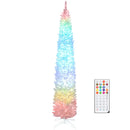 9ft Skinny Artificial Christmas Tree with Synchronized LED Lights, Remote and Timer - White