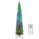 9ft Skinny Artificial Christmas Tree with Synchronized LED Lights, Remote and Timer - Green