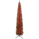 9ft Skinny Artificial Christmas Tree with Synchronized LED Lights, Remote and Timer - Green