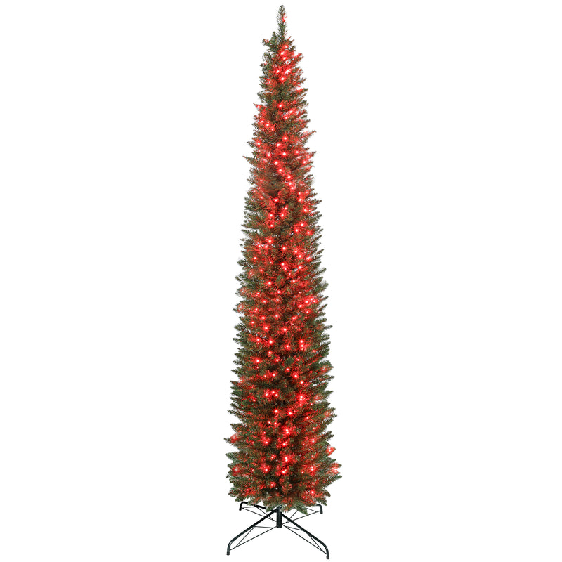 9ft Skinny Artificial Christmas Tree with Synchronized LED Lights, Remote and Timer - Green