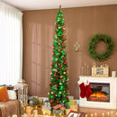 9ft Skinny Artificial Christmas Tree with Synchronized LED Lights, Remote and Timer - Green