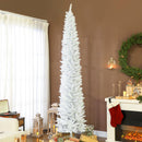 9ft Skinny Artificial Christmas Tree with Synchronized LED Lights, Remote and Timer - White