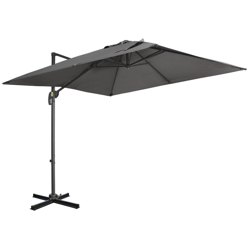 Patio Umbrellas, 9ft Square Offset Cantilever Umbrella with Aluminum Frame, 360° Rotation, Crank Handle and Tilt - Dark Grey - Seasonal Overstock
