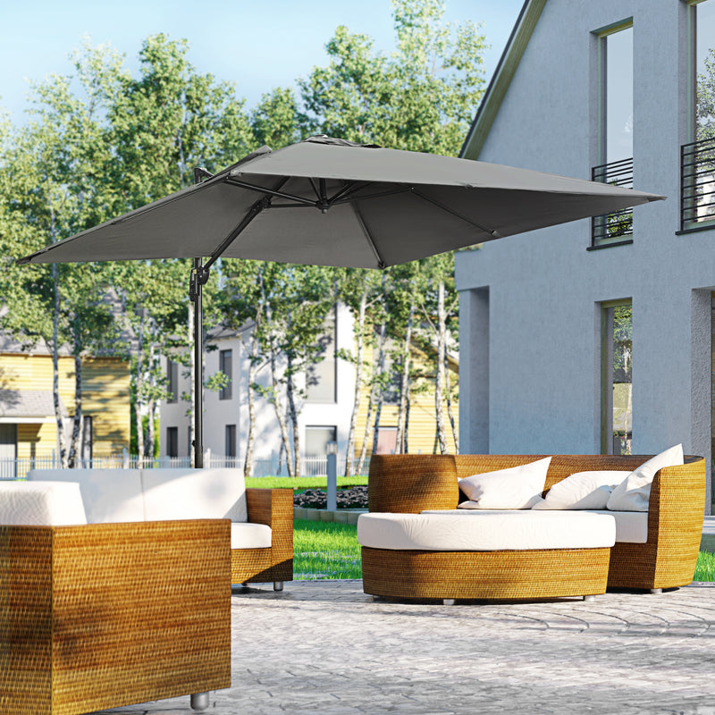 Patio Umbrellas, 9ft Square Offset Cantilever Umbrella with Aluminum Frame, 360° Rotation, Crank Handle and Tilt - Dark Grey - Seasonal Overstock