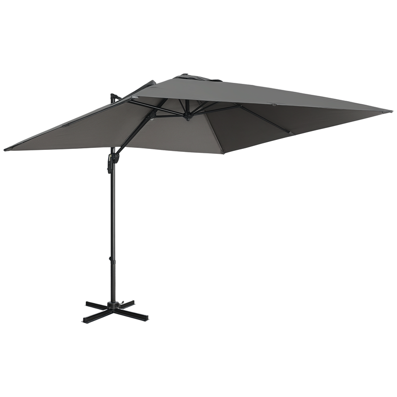 Patio Umbrellas, 9ft Square Offset Cantilever Umbrella with Aluminum Frame, 360° Rotation, Crank Handle and Tilt - Dark Grey - Seasonal Overstock