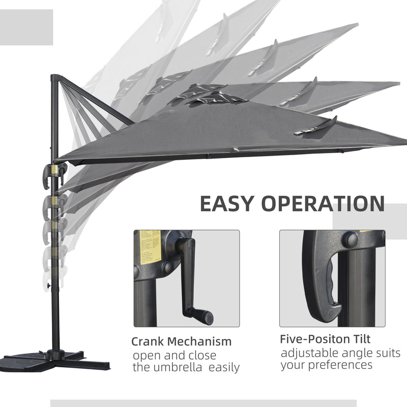 Patio Umbrellas, 9ft Square Offset Cantilever Umbrella with Aluminum Frame, 360° Rotation, Crank Handle and Tilt - Dark Grey - Seasonal Overstock