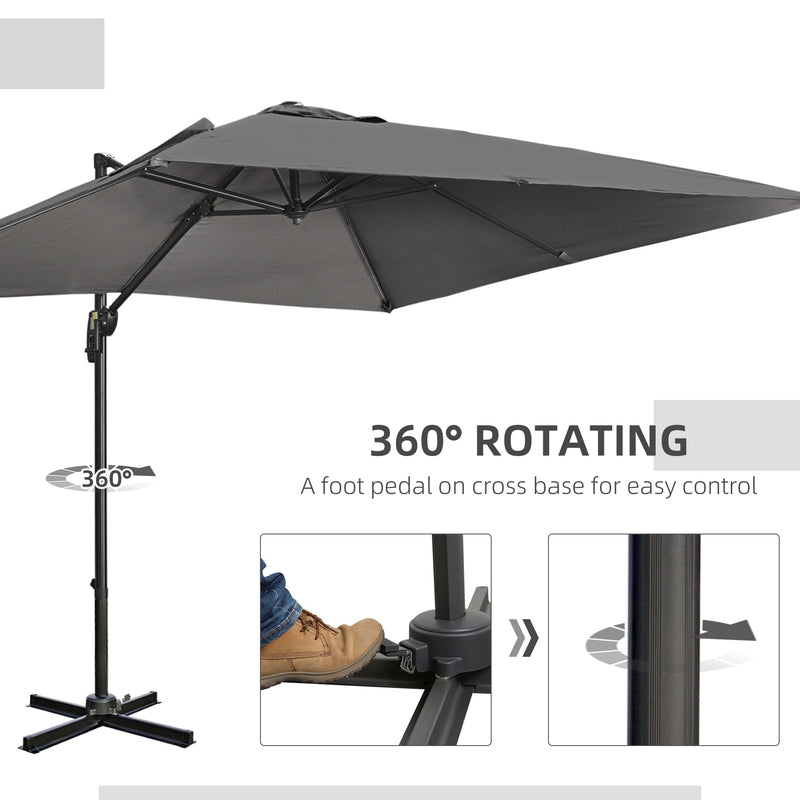 Patio Umbrellas, 9ft Square Offset Cantilever Umbrella with Aluminum Frame, 360° Rotation, Crank Handle and Tilt - Dark Grey - Seasonal Overstock