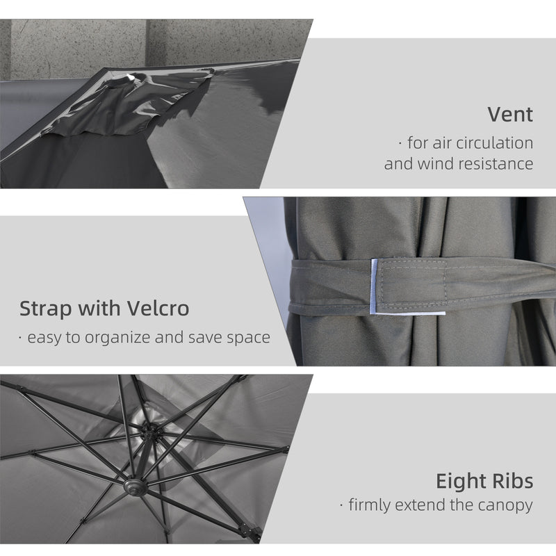 Patio Umbrellas, 9ft Square Offset Cantilever Umbrella with Aluminum Frame, 360° Rotation, Crank Handle and Tilt - Dark Grey - Seasonal Overstock