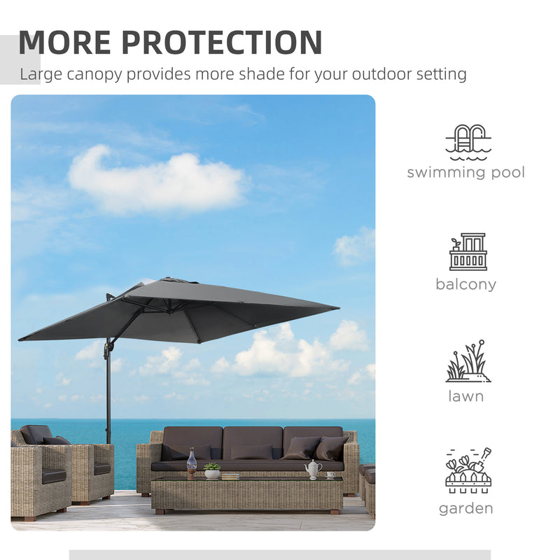 Patio Umbrellas, 9ft Square Offset Cantilever Umbrella with Aluminum Frame, 360° Rotation, Crank Handle and Tilt - Dark Grey - Seasonal Overstock