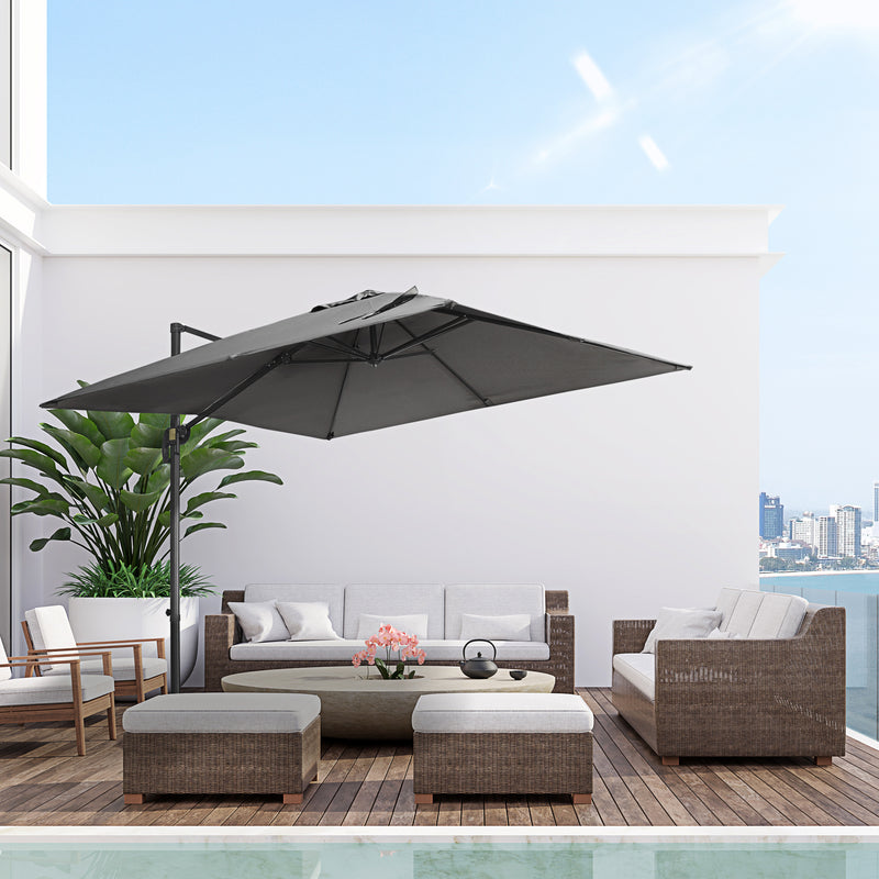 Patio Umbrellas, 9ft Square Offset Cantilever Umbrella with Aluminum Frame, 360° Rotation, Crank Handle and Tilt - Dark Grey - Seasonal Overstock