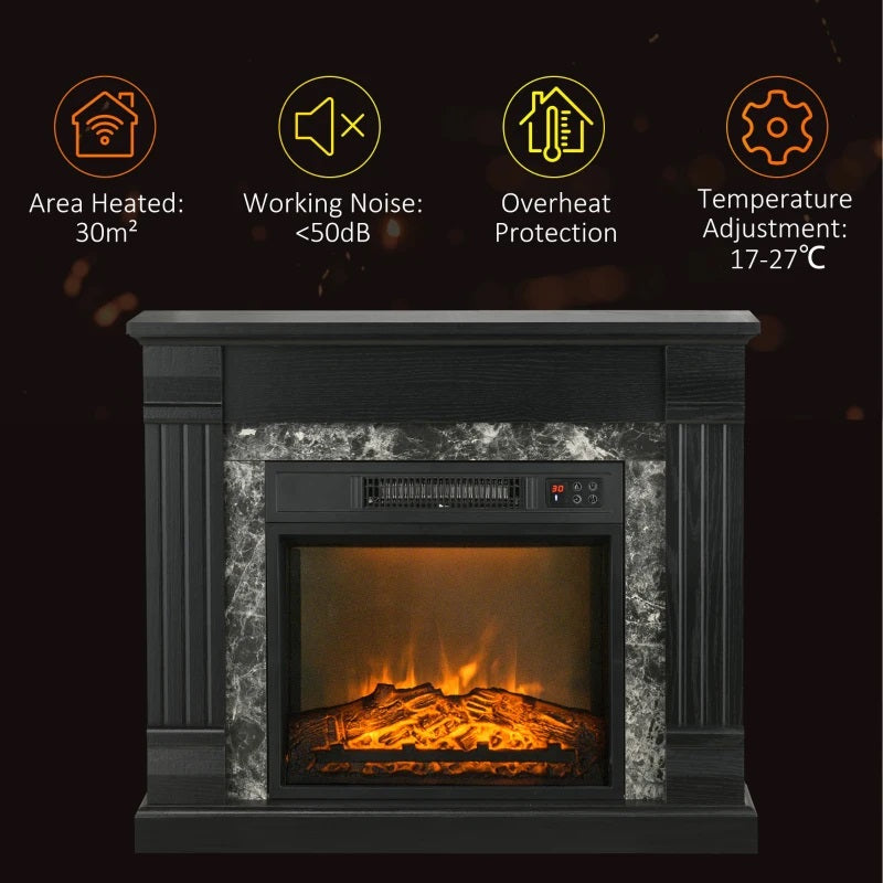 Able Grove 32" Freestanding Electric Fireplace with Black Mantel, Shelf and 1400w Heater